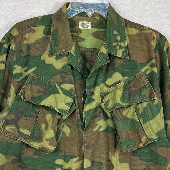 VTG USAF 68 Vietnam War ERDL Camo Coat Men S Reg Tropical Jacket Slant Pocket - Picture 1 of 13